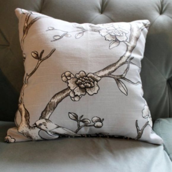 OOAK Bird and Branches Gray and Black Throw Pillow - Picture 1 of 4